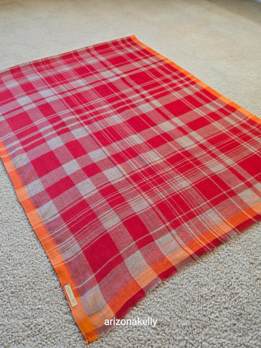 Ahujasons Cashmere Red, Grey, and Orange Plaid Scarf - Picture 10 of 16